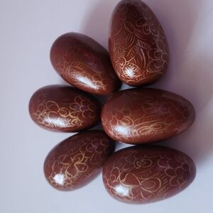 Set Of 6 Painted Burnt Orange and Gold Decorative Eggs